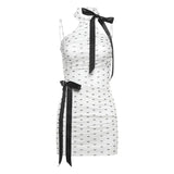 Zingj New Women's Dress Hanging Neck Exposed Back Bow Wave Dot Hip Dress-Outfit