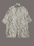 Spring And Summer New Fashion Elegant Temperament Flower Pattern Printing V Collar Seven-Sleeve
