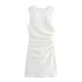 Three-Color Knitted Folds Decorated Sleeveless