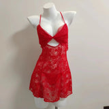 Pajamas Woman 2025 New Seduction Red Lace Hollow Big Bow Bow Small Breast Slings Sleeping