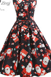 Christmas Women Floral Print Slim Vintage Casual Sleeveless Elegant Midi Party Dresses Vestidos