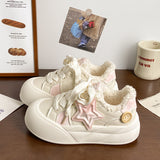 White Shoes Women 2025 Autumn And Winter New Cute Star Thick-Solled Round Bread Shoes Women With Big Head