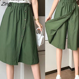 Fashion 2023 Summer Korean Style Cotton Wide Leg Capris Women Short Pants High Elastic Bud Waist Shorts Skirts