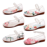 Zingj Shoes Sandals Net Gauze Shoes Ox Tendon Bottom Summer Style Ethnic Wind Embroidered Cloth Shoes Women's Shoes Female Student