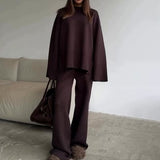 Women's Clothing 2025 Spring New Solid Color Round Neck Fashion Casual Broad Leg Trouser Sweater Set
