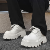 Zingj Platform Derby Shoes Male Advanced Black Leather Shoes British Commuter Business Shoes