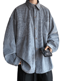 Men's Corduroy Loose Button-Down Shirt- Outfit