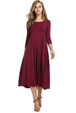 Women's Clothing 2025 Spring New Dress Fashion Casual Fold Seven-Sleeve Solid
