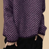 Autumn And Winter New Lazy Wind High-Neck Long Sleeves Colliding Splicing Knitted Shirt Retro Loose Jacket Warm