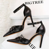 Shoes Leather Women Sandals Fashion Hollow Sandals Summer High Heels Shoes Women Bow-knot Heeled Sandals Stiletto
