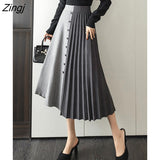 Knit Midi Long Pleated Skirt Women 2022 Winter Korean Fashion Single-breasted Warm A Line High Waist Skirt