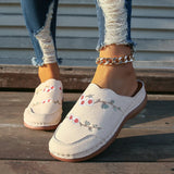 Embroidered Buns Slippers Women's Large-Size Round Head Baotou Slope And Wear Half-Dragging Women's