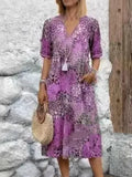 Fashion New Printed Lace V-Neck Short-Sleeved