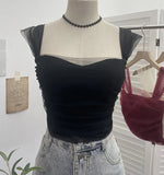 Thai-Style Small Design Mesh Yarn Draw-Folded Breast Sling Sling With Bra Cushion Short Sleeveless Top