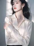 Year's Popular White Long-Sleeved Verted Shirt Women 2025 Spring New High-End French Temperament Professional