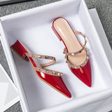 Summer With Pointed Half Slippers Women Lazy Outside Wearing Rivets Paint Skin Cool Tide Size