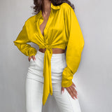 Spot 2025 New Fashion Temperament Lapel Long Sleeve Leakage Umbilical Shirt Short Female