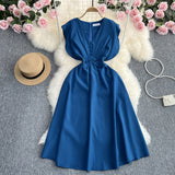 Zingj Fly Sleeve Dress Women's Summer New Design Sense V Collar Waist Show Thin Temperament Big Place French Fairy