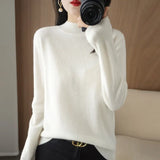 Zingj 2024 Autumn / Winter New Women's Korean Version Slim Half High Collar Short Solid Color Bottom Sweater-Outfit