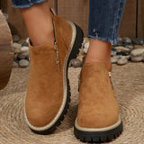 New Large-Size Double Zipper Thick-Bottomed Martin Boots Women's Short-Head Velvet Rough And Bare