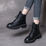 Leather Soft Bottom With Martin Boots Autumn And Winter New Short-Skin Women British Style Single Boots Work Fit Thick