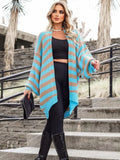 Winter New Striped Knitted Cardigan Women Loose Contrast Sweater Jacket Holiday Casual Wear Cardigan Oversized