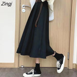 Skirts Women Mid-calf High Waist Friends Korean Style Elegant College Spring Autumn All-match Jupe Mujer Faldas Female