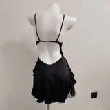 Sexy Little Chest Thin Pajamas With Thoracic Mat Women Autumn New Ice Wire Splicing Mesh Pure Desire Hanging