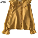 Women Korean Style Trendy Peter Pan Collar Blouses Korean Style Long Sleeve Tops Vintage Sweet Students Kawaii Daily