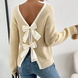 And Winter New Sweater Women's Fashion Back Bow Decorated Round Collar Knitted