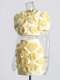 French Famous Style Suit 2025 New Three-Dimensional Flower Bubble Sleeve Top Stylish High-Waist Short Skirt