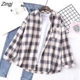 Plaid Shirt Autumn Harajuku Long Sleeve Womens Blouses And Tops Loose Cotton Button Checked Lady Shirt Outwear Spring