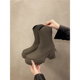 Boots Women 2025 Autumn And Winter New Round Head Coarse And V Mouth Thick Bottom Small Boots After Zipper Thin Martin
