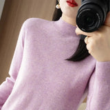 Zingj 2024 Autumn / Winter New Women's Korean Version Slim Half High Collar Short Solid Color Bottom Sweater-Outfit