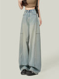 Zingj 2024 New Light Blue, High Waist, Loose, Wide Leg Jeans, Women's Thin, Straight And Long
