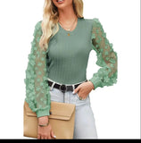 Women's Wear Mesh Small Flower And Snow-Flake Shirt Women 2025 Spring And Summer Round Collar Thin-Sleeved