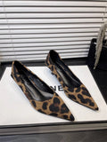 Autumn And Winter New Pointed High-Heeled High-Heeled Shoes Leopard Print Fashion Commuting Low-Heeled Kitten Heel Single