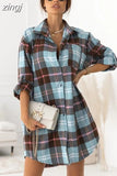 Shirt Dress Women Blouse Oversized Button Plaid Shirt Flannel Shirt for Women Casual Fashion Tops Blouse