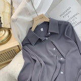 Lady Shirt Spring And Autumn New Korean Version Of Loose Simple Plain Color Bhism Color Feeling Long-Sleeved