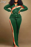 Winter Two Piece Set Women Tracksuit Zipper Stand Collar Jacket Tops Pants Suits Set Fashion Patchwork Two Piece