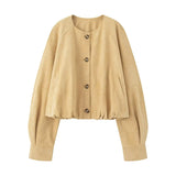 Women's Clothing 2025 Autumn Round-Neck Long-Sleeved PU Single-Button Jacket Jacket Women