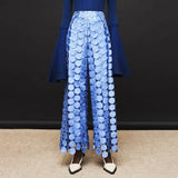 Zingj Temperament Round Piece Design Sense Tassel Hollow Out Embroidery High Waist Wide Leg Pants Spring 2024 New Straight Leg