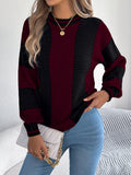 Shooting 2025 Autumn And Winter Casual Hit-Colored Striped Lantern Long-Sleeved Jacket Sweater Women's