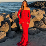 Shoulder Horn Sleeve Long Bag Hip Dress Gentle Elegant Temperament Boobs Waist Tugtail