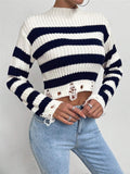 Women's Clothing Fashion Round Collar High-Waist Short Striped Knitted Short