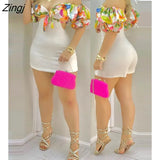 Fashion Holiday Floral Print Off Shoulder Knotted Puff Sleeve Skinny Shorts Skorts Fairy Casual One Piece Women