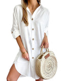 Zingj Hot Fall Casual Long Sleeve Lapel Button Shirt Dress Women's