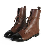 Korea 100 British comfortable tie leather tip low heel Martin boot woman flat bottom short