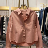 Collar Net Color Single-D Row Buckle Cotton Shirt 2025 Spring And Autumn Small Man Wearing Loose Age Reduction Long-Sleeved Top