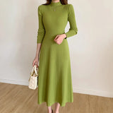 Autumn And Winter Long Over-Knee Sweater Skirt Half-High Collar With The Bottom Of The A-Word Knitted Dress